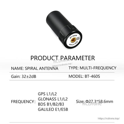 BT-460S product parameter sheet, multi-frequency spiral antenna with GPS L1/L2 and BDS B1/B2/B3