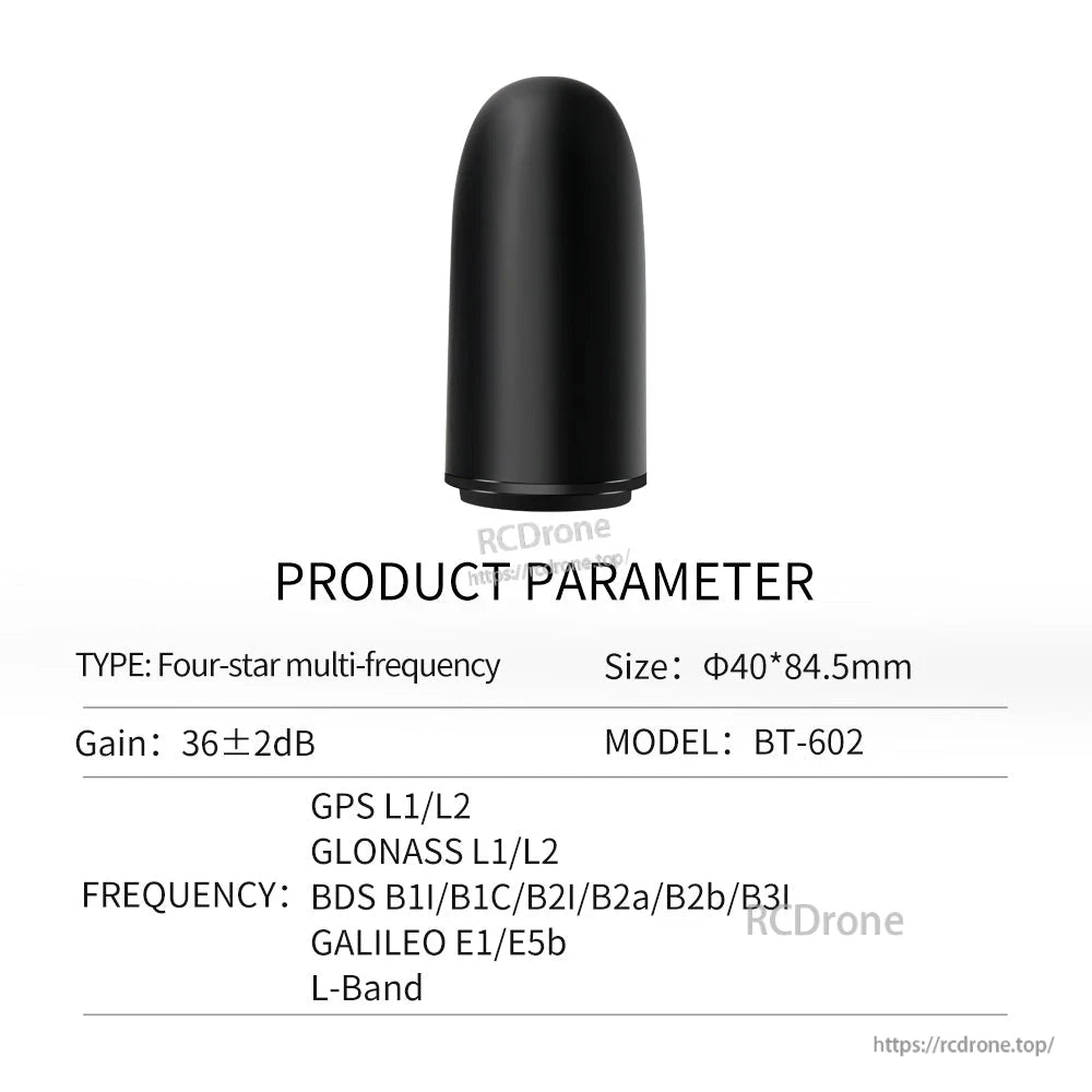 BEITIAN BT Series GNSS Helical Antenna, BEITIAN BT-602 GNSS helical antenna, black dome, 40×84.5 mm, 36±2 dB gain, multi-band GPS/GLONASS/B.