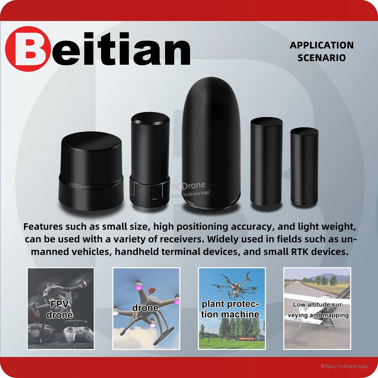Application scenario graphic for GNSS helical antennas with drones and other equipment thumbnails