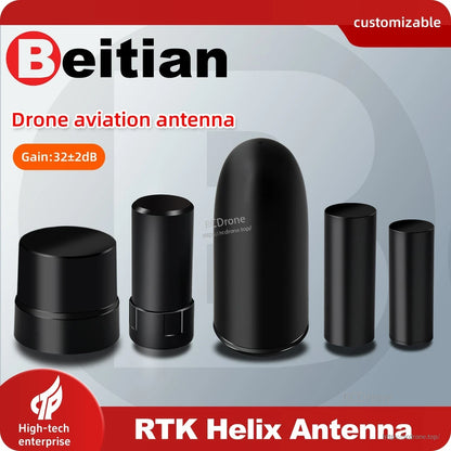 BEITIAN BT Series GNSS Helical Antenna promo graphic showing RTK helix antenna housing options