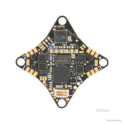 Reverse-side close view in diamond orientation with solder pads, numbered corners, and board connector