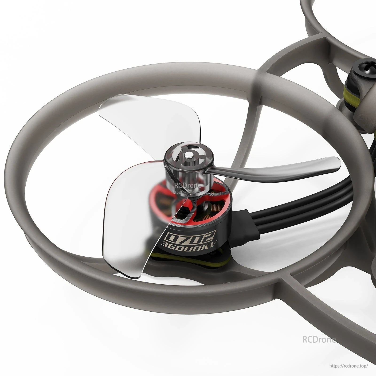 BETAFPV ducted micro whoop motor with clear three-blade propeller and 0702 18000KV label
