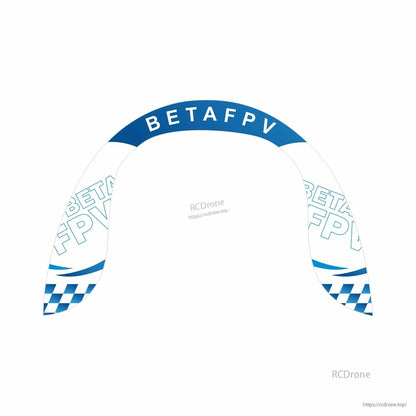 Arch-shaped FPV race gate with BETAFPV branding and blue checkered lower panels, isolated on white background