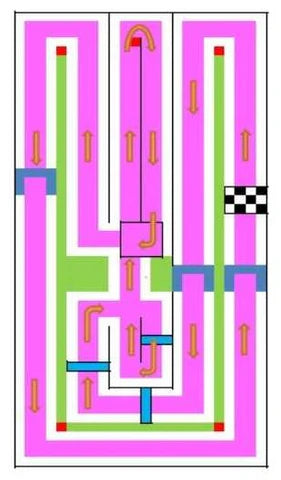 Example FPV race course layout diagram using multiple gates and flags for practice track setup