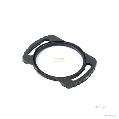 UV filter for DJI O3 camera, close-up of clear lens in black frame with UV marking
