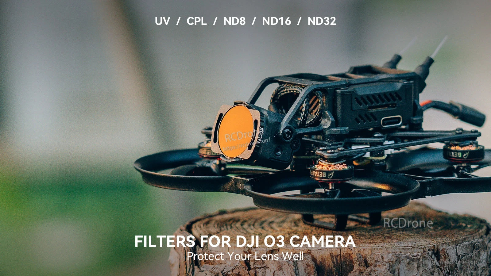 BETAFPV DJI O3 Camera ND Filter mounted on a cinewhoop, UV/CPL/ND8/ND16/ND32 options