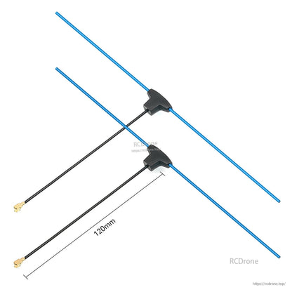 Dipole T antenna length diagram showing 120mm cable lead measurement