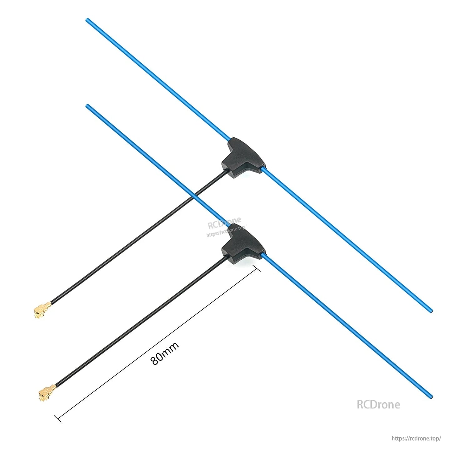 Dipole T antenna length diagram showing 80mm cable lead measurement
