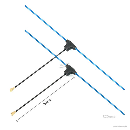 Dipole T antenna length diagram showing 80mm cable lead measurement