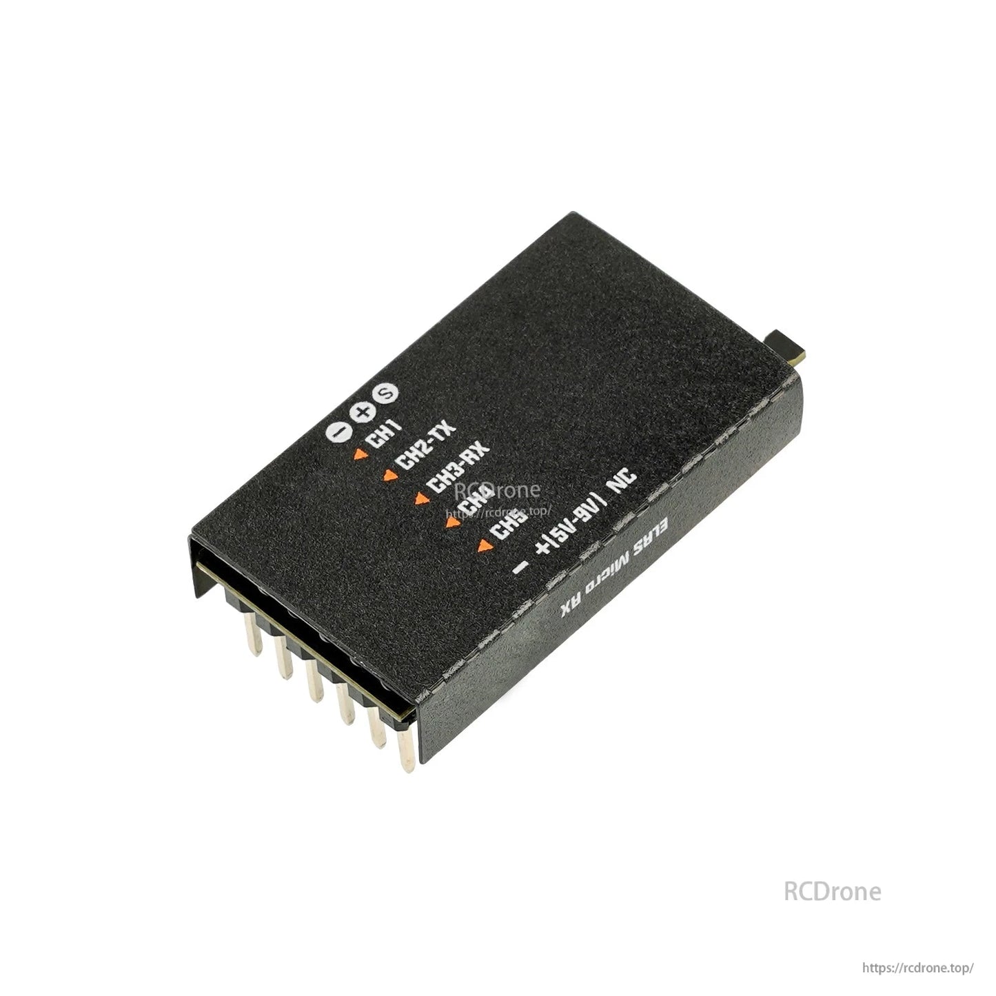 BETAFPV ELRS Micro Receiver bottom view with pinout markings (G, 5V, CH1-CH6, RX/TX)