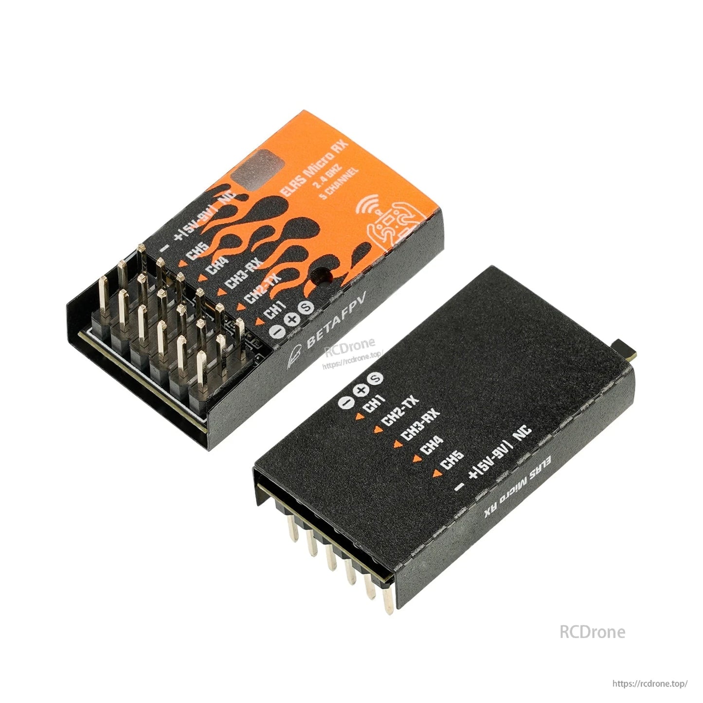 Orange and black receiver housings side by side, showing top and bottom label designs