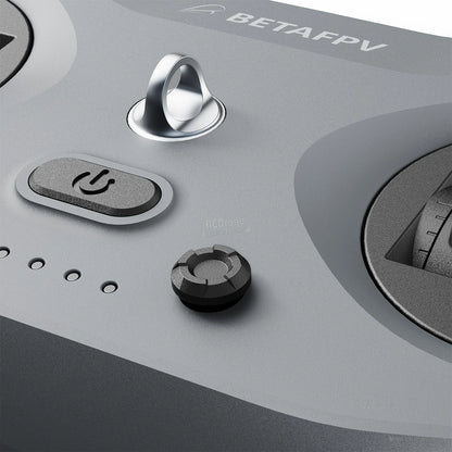 Top panel close-up (dark color) with lanyard loop, power button, LED row, and trim button