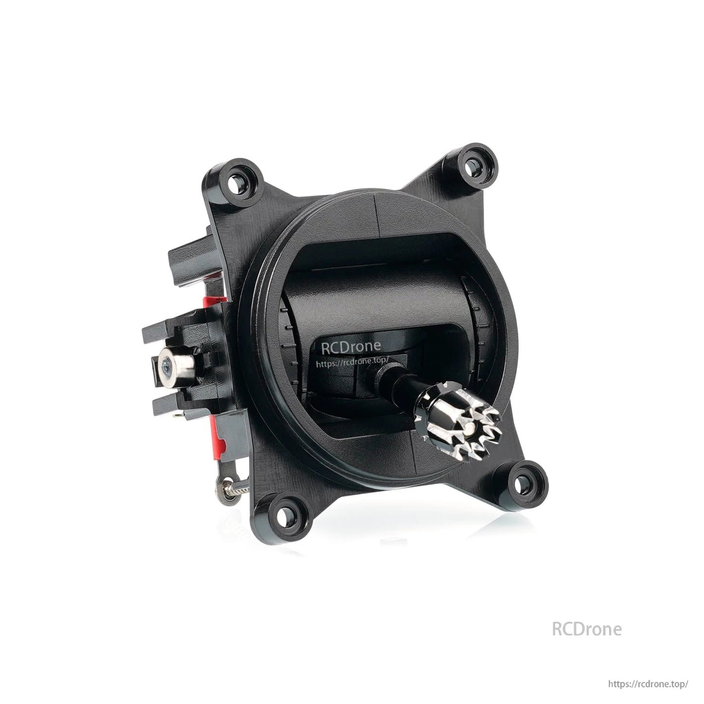 Side view of gimbal assembly highlighting connector housing and stick end