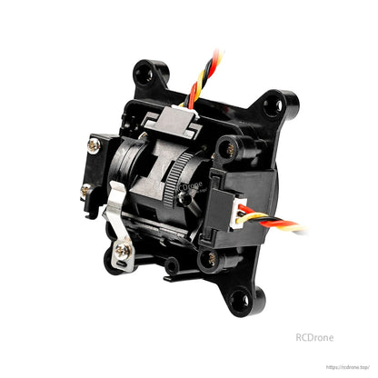 Rear view of gimbal mechanism showing gear and wire routing