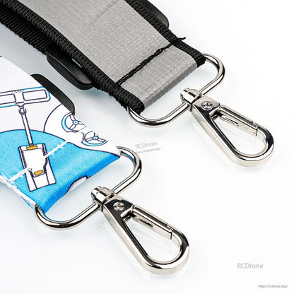 Close-up of metal swivel snap hooks and D-rings on the LiteRadio neck strap ends