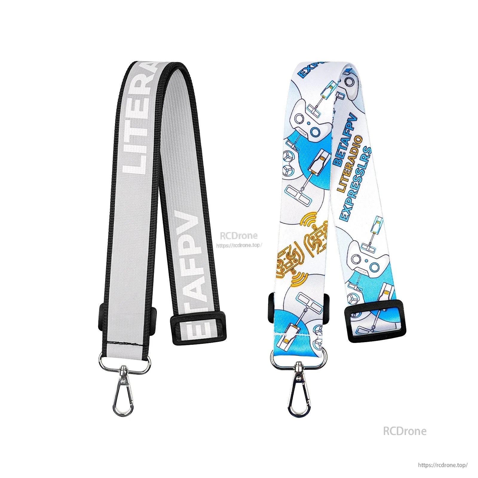 BETAFPV LiteRadio Transmitter Neck Strap shown in two styles: grey logo strap and blue graphic strap