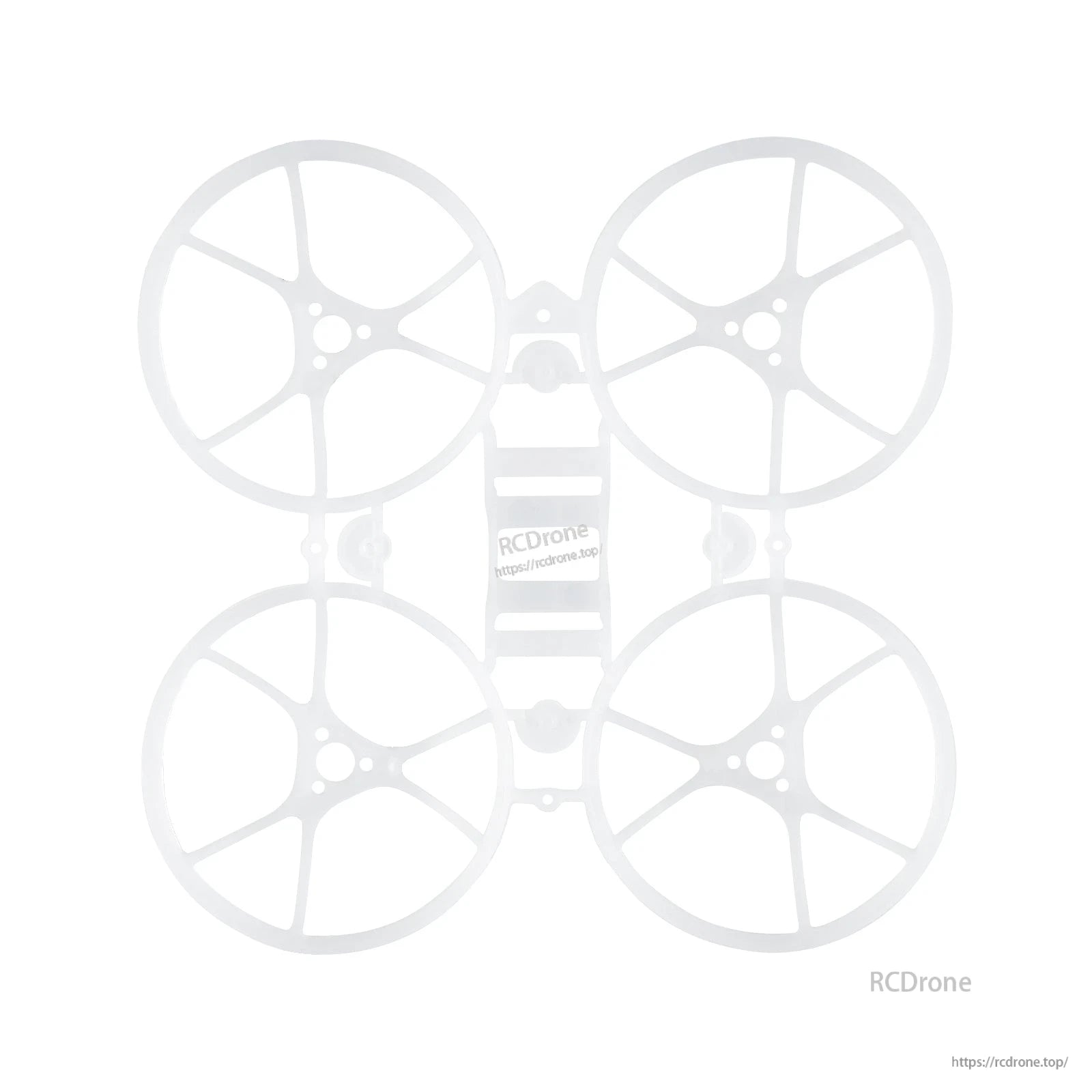 Top view of white Meteor65 Pro 66mm whoop frame showing four ducts and center mounting platform