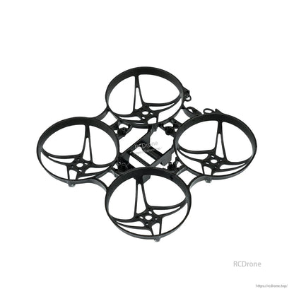 Black 75mm micro whoop frame with four ducts, angled view showing motor mount pattern
