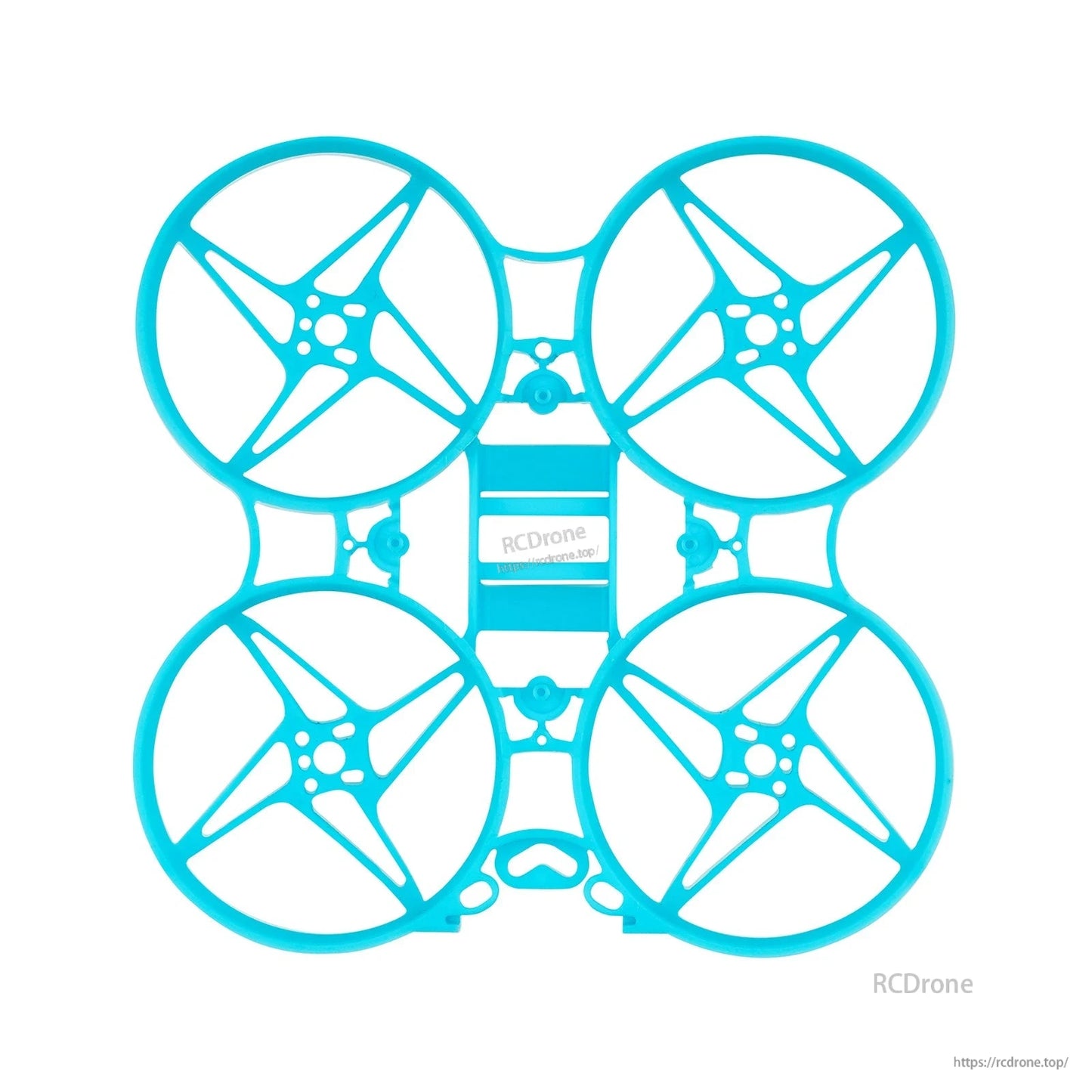 Cyan Meteor75 micro whoop frame, top view with four prop ducts and FC mounting holes