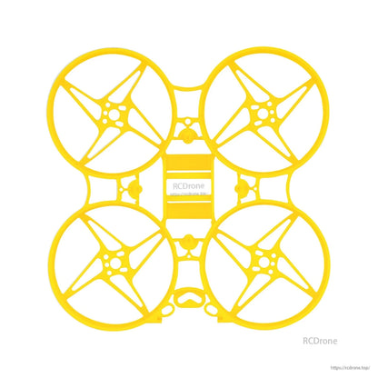 Yellow Meteor75 micro whoop frame, top view with four circular ducts and center mounting slots