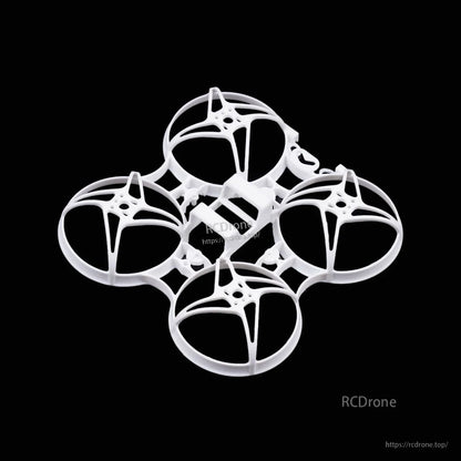 White Meteor75 micro whoop frame, underside angle showing center brace and motor mount holes