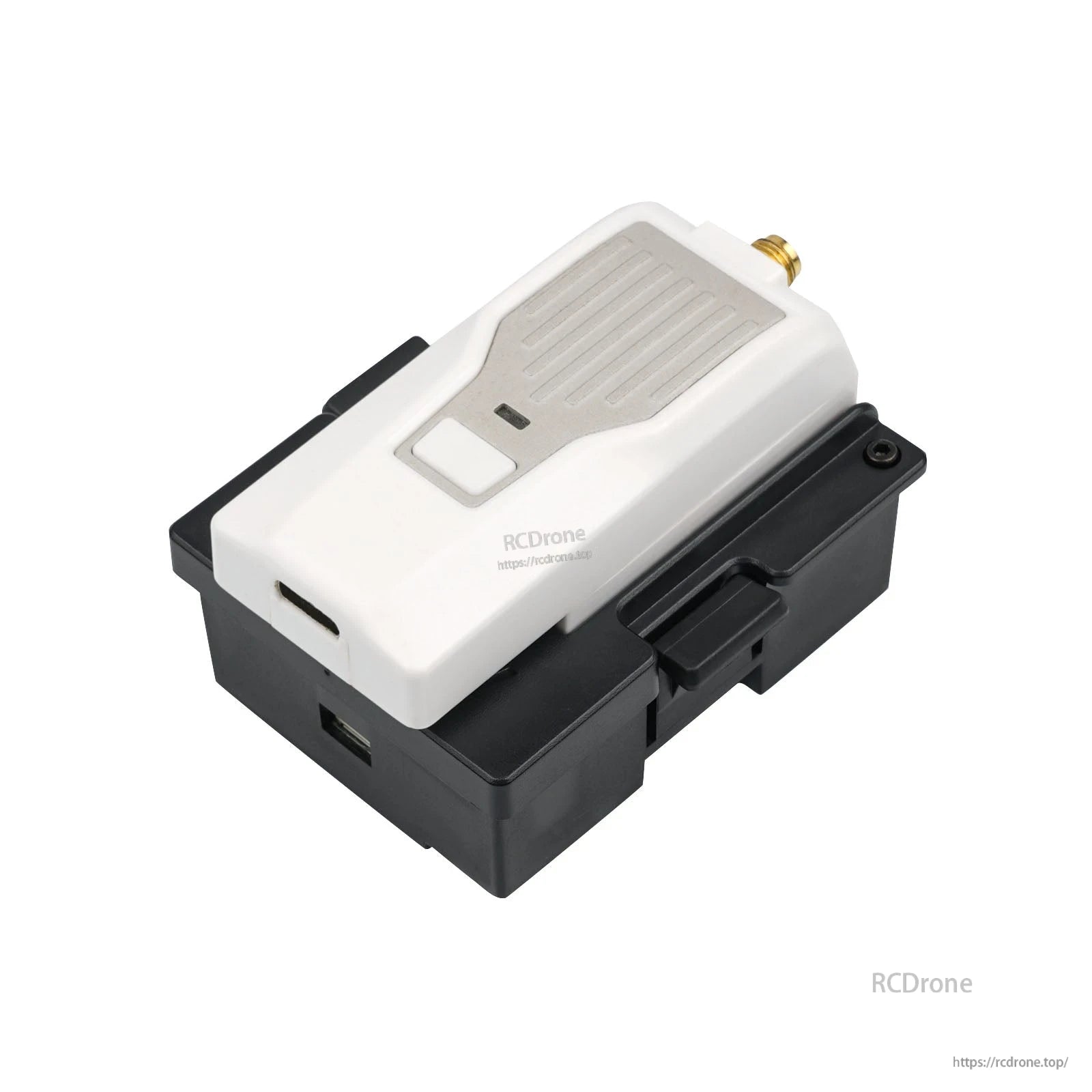 BETAFPV Micro-Nano Module Adapter shown with a white RF module installed, angled fitment view