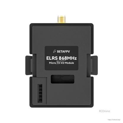Back view label reading BETAFPV ELRS 868MHz Micro TX V2 Module, rear case and pins