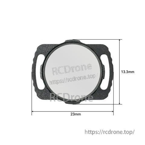 Filter dimensions diagram for DJI O3 camera filter frame, 23 mm wide by 13.3 mm tall