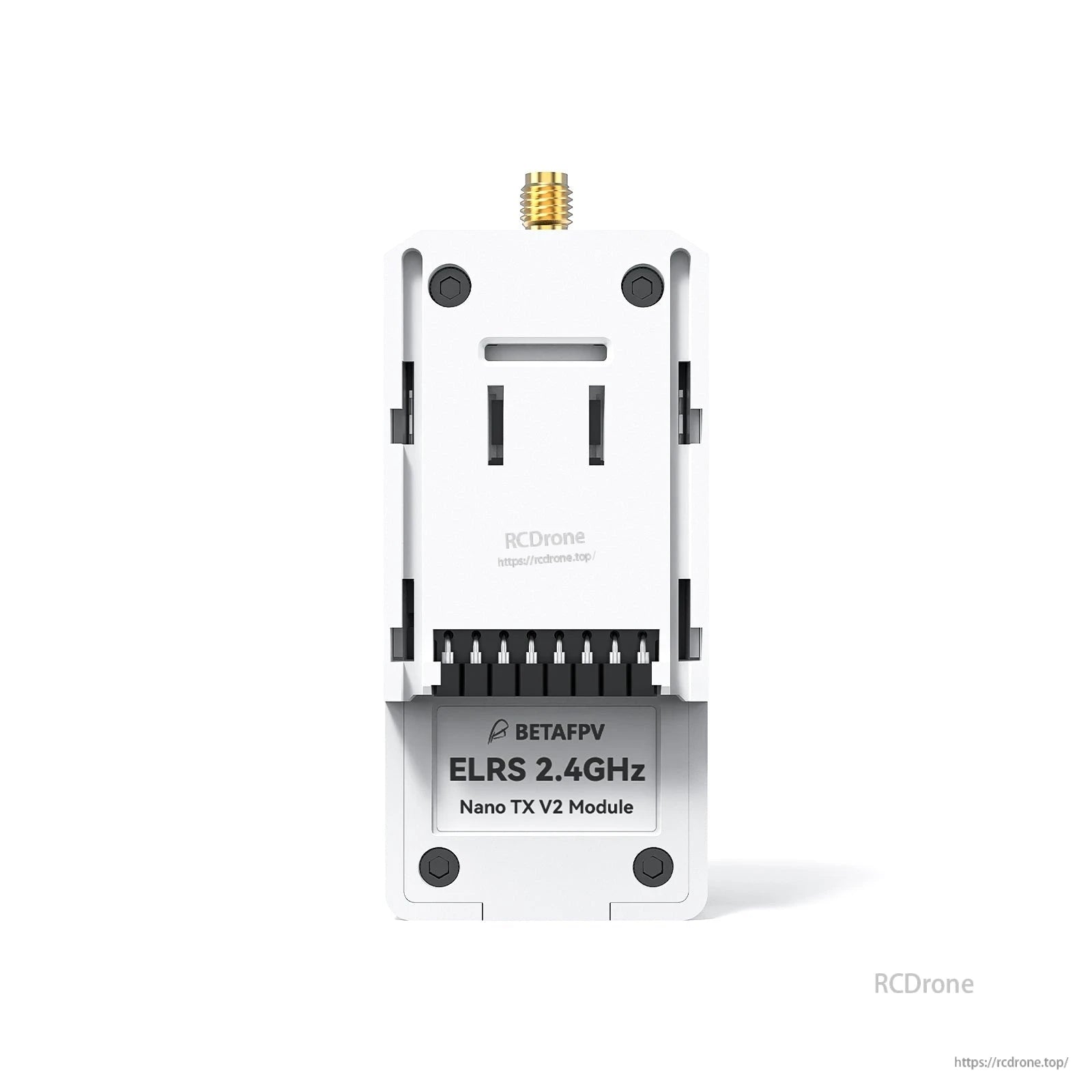 Bottom view showing BETAFPV label: ELRS 2.4GHz Nano TX V2 Module and mounting points