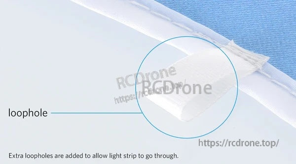 Close-up of loophole on BETAFPV racing circle gate fabric for threading an LED light strip through the inner ring