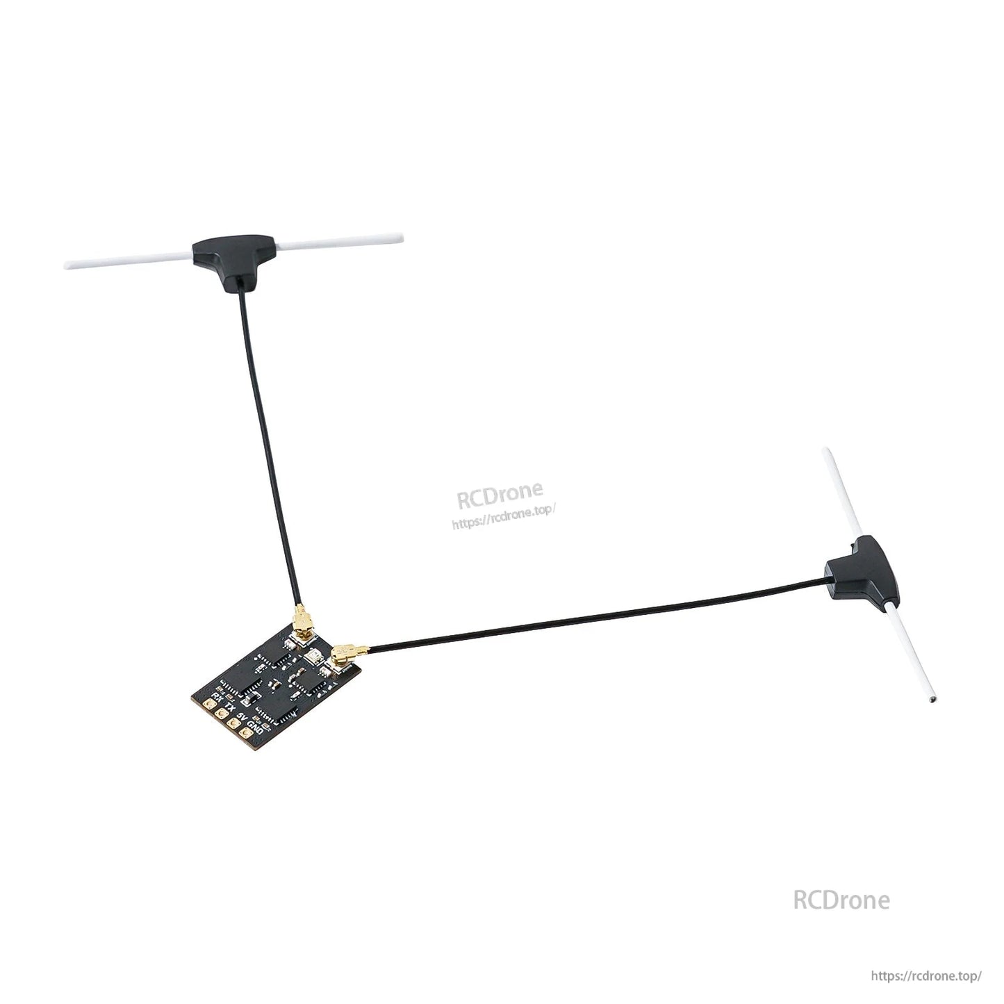 BETAFPV SuperD ELRS diversity receiver with two whip antennas connected via coax leads