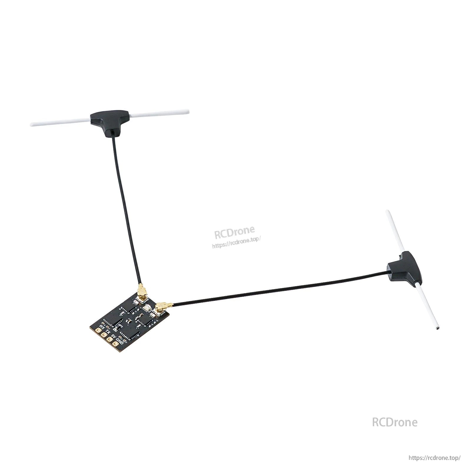 BETAFPV SuperD ELRS diversity receiver with two whip antennas connected via coax leads