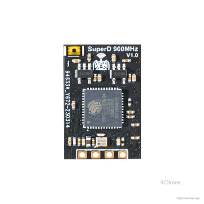 SuperD 900MHz V1.0 receiver board close-up with U.FL antenna connector and solder pads