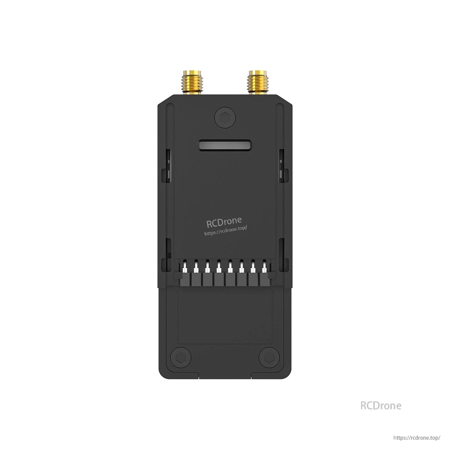 Back view of module showing mounting points and bottom pin header connector slot