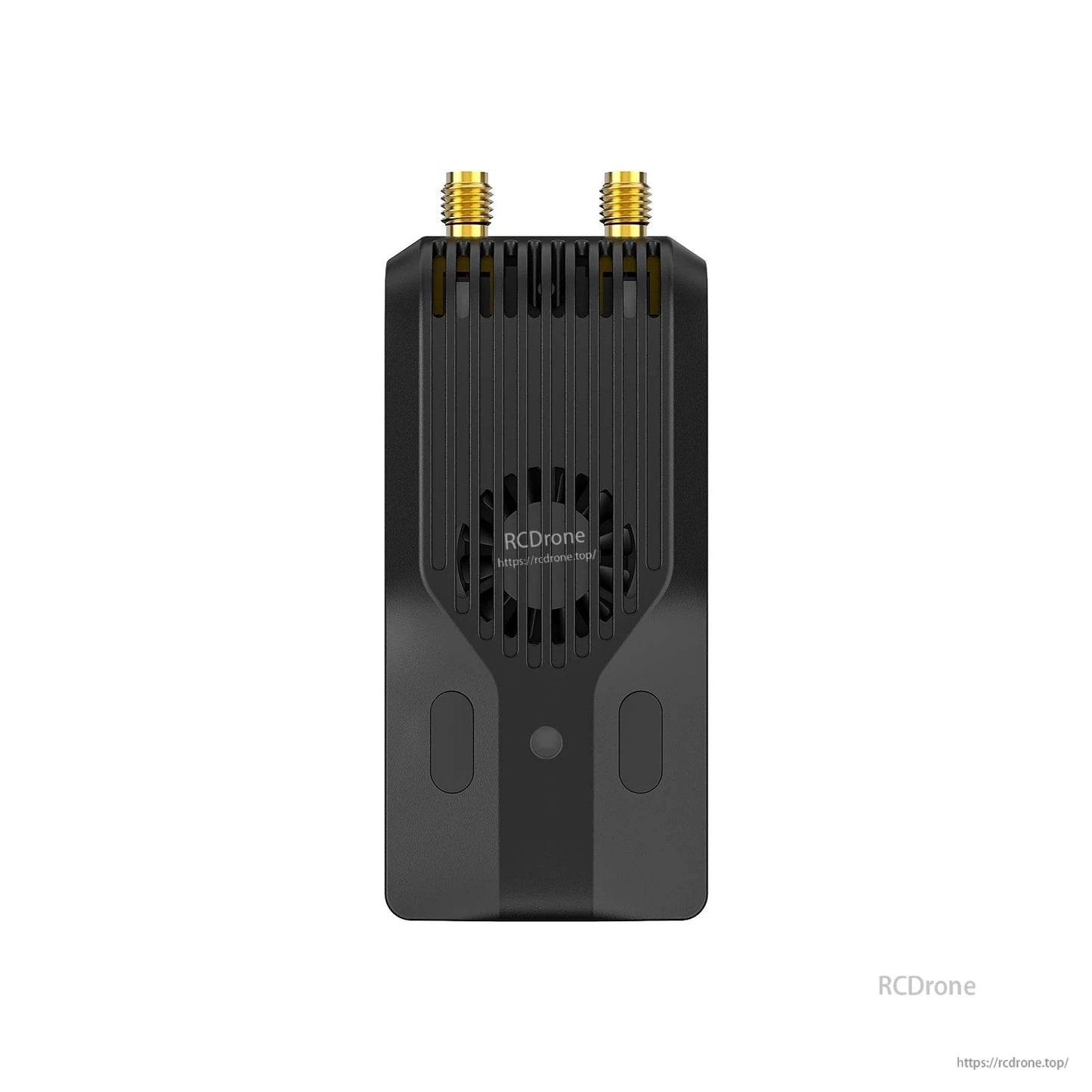 Front view of transmitter module showing dual antenna connectors and vented top grille