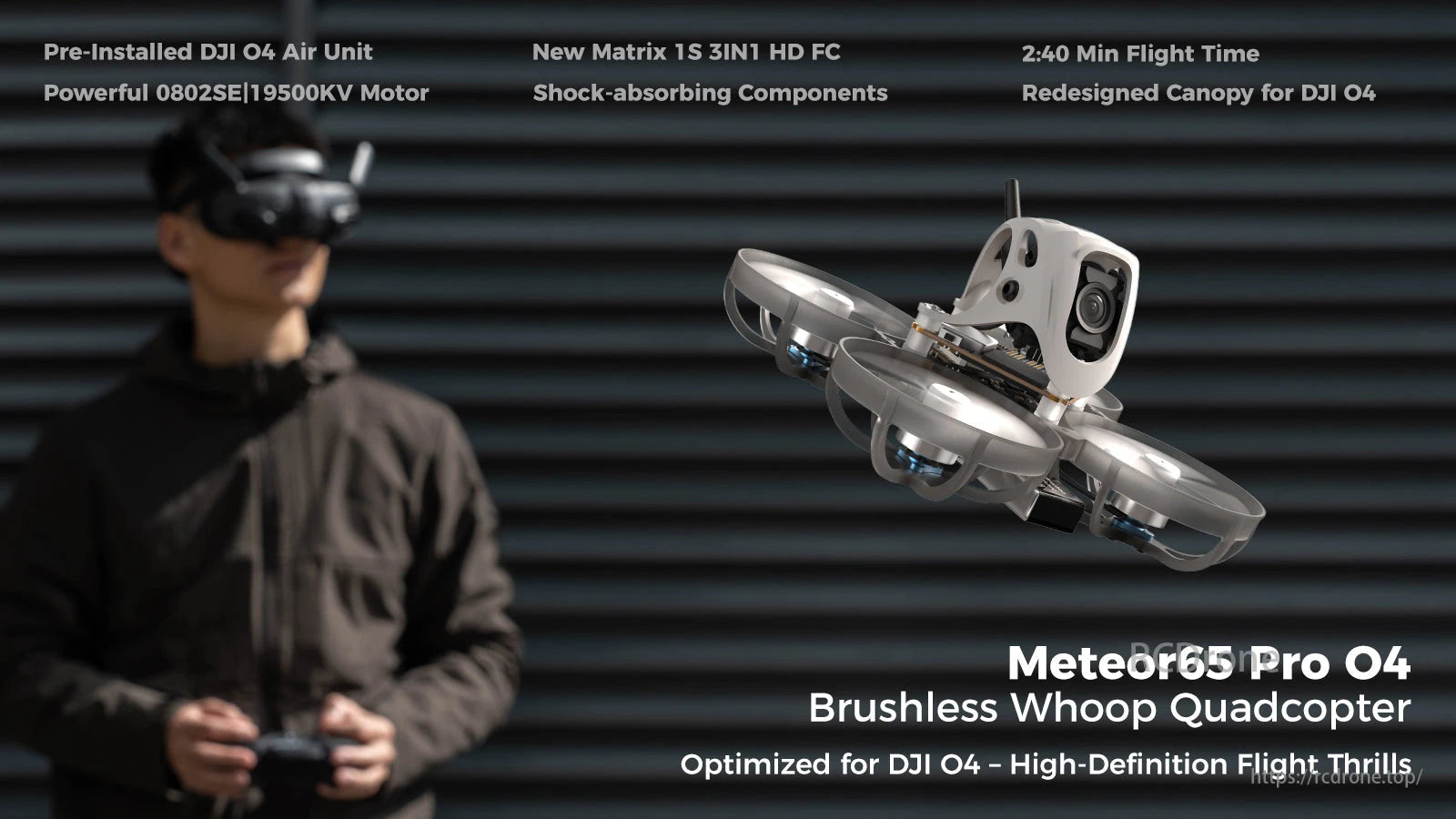 BETAFPV, Meteor65 Pro O4: brushless whoop with DJI O4, strong motor, Matrix 1S FC, shock absorption, 2:40 flight, redesigned canopy for HD thrill.