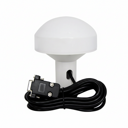 White mushroom GNSS antenna with coiled cable and RS-232 DB9 connector