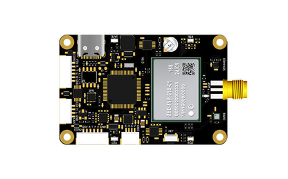 Beitian BG-518 ZED-F9P GNSS RTK board close-up with RF antenna connector and pin headers