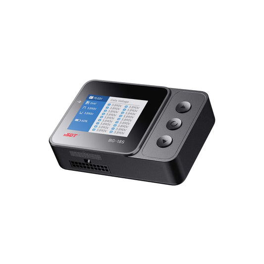 ISDT BG-18S 電池測量儀，LCD 顯示數位電池容量檢測器與平衡器，適用於 LiFe、LiPo、LiHv、ULiHv 12-18S