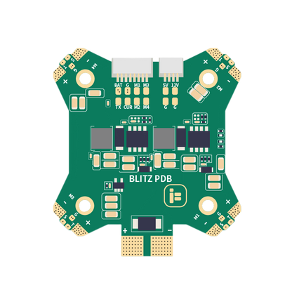 iFlight BLITZ PDB power distribution board with BAT, 5V/12V pads, motor outputs M1–M4 and mounting holes