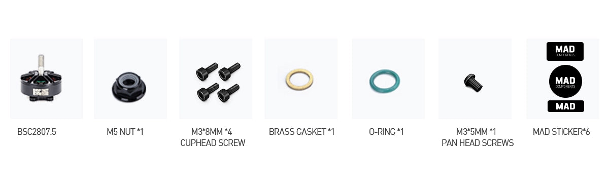 MAD BSC2807.5 1300KV 1500KV FPV Brushless Motor, High-performance motor for long-range FPV drones, featuring 1300KV or 1500KV design.