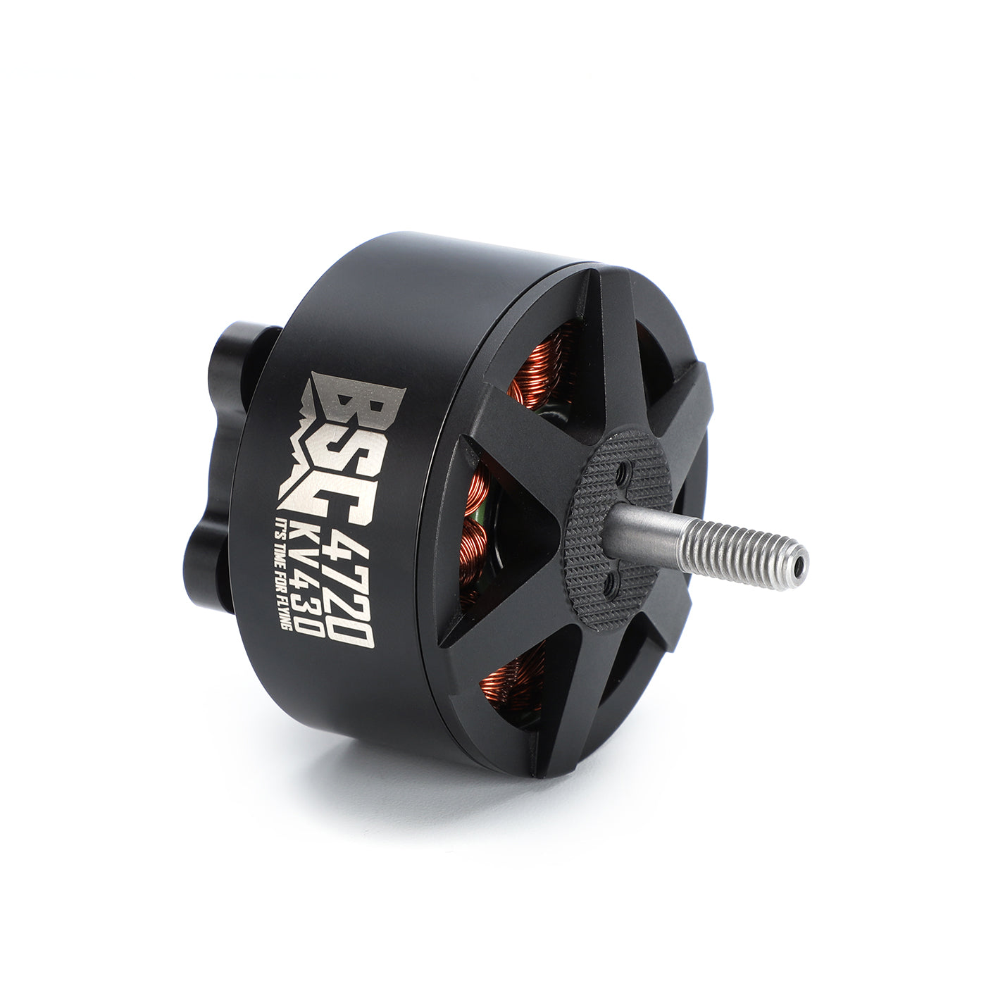 MAD BSC 4720 430KV FPV drone motor with black 4720 housing, visible copper windings, and threaded shaft
