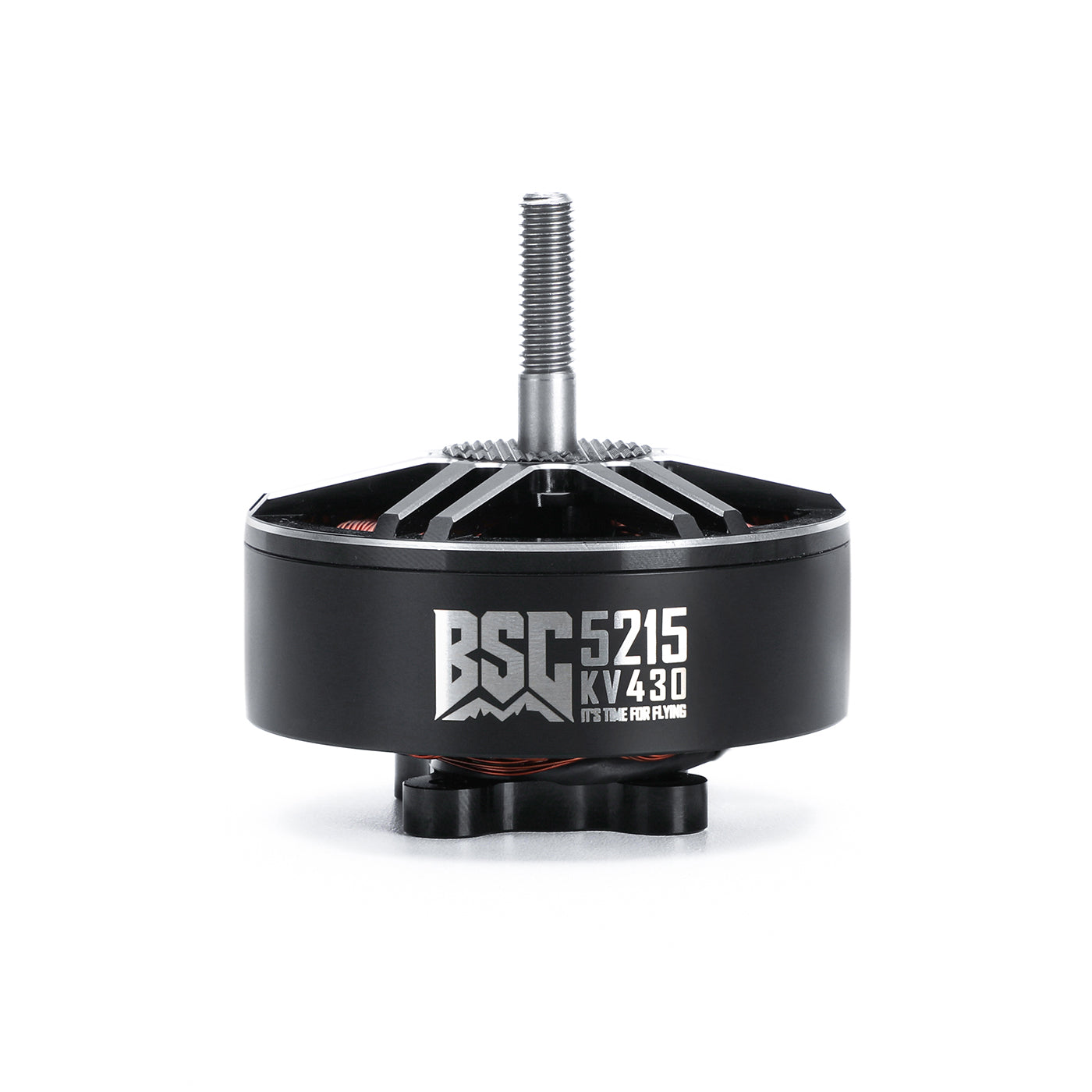 MAD BSC5215 430KV FPV Drone Brushless Motor, MAD BSC 5215 KV430 brushless FPV drone motor with black can, vented top, and threaded shaft