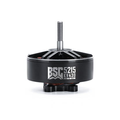 MAD BSC5215 430KV FPV Drone Brushless Motor, MAD BSC 5215 KV430 brushless FPV drone motor with black can, vented top, and threaded shaft