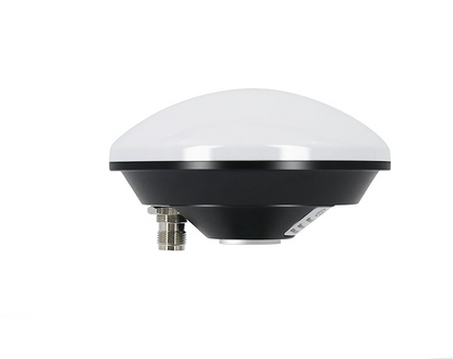 BT-208 GNSS antenna side profile with bottom RF connector, white radome and black housing