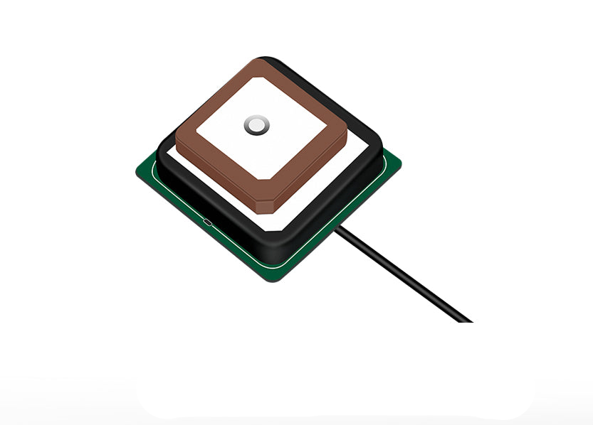 Beitian BT-2720 GNSS active ceramic antenna module with short coax lead, top view render