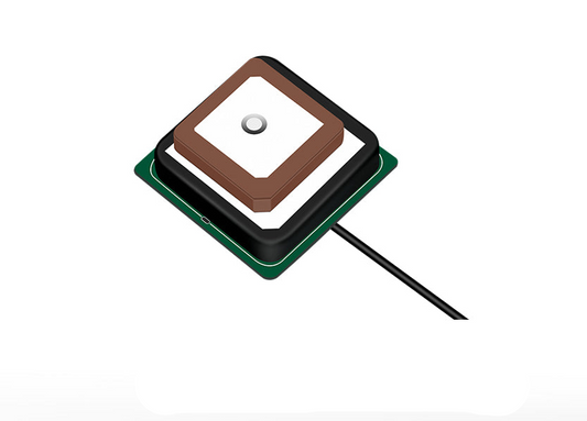Beitian BT-2720 GNSS active ceramic antenna module with short coax lead, top view render
