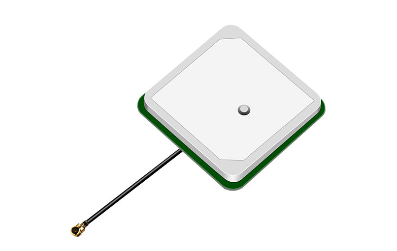 Beitian BT-354GBL 28±2dB GNSS GPS antenna patch with cable and IPEX connector, angled view