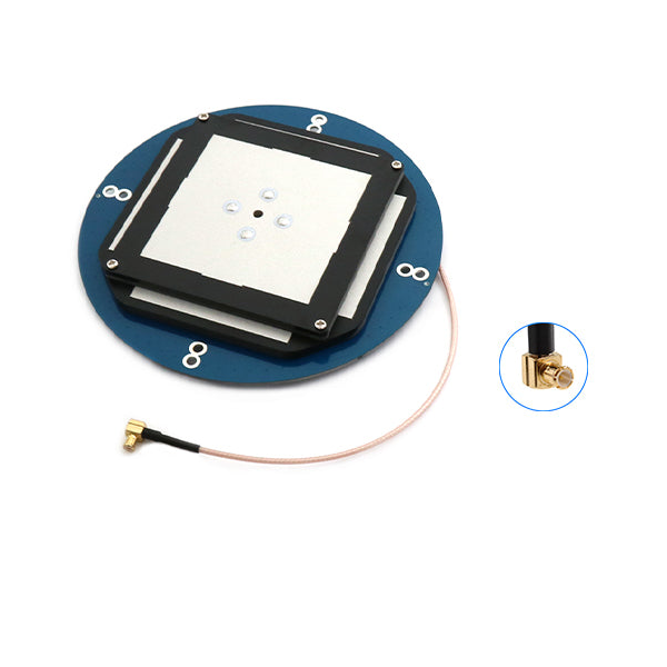 Beitian BT-4820 L-Band RTK GNSS antenna module on round base with short pigtail and MCX connector