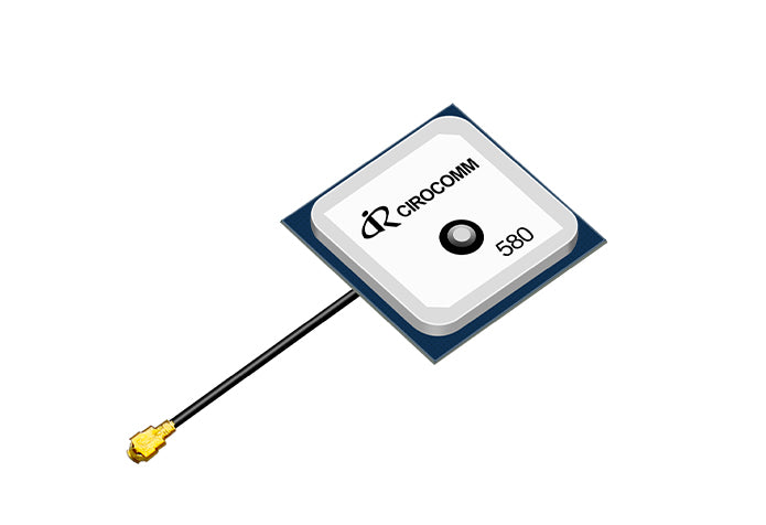 Beitian BT-0000 GNSS antenna module with IPEX connector cable, angled top view